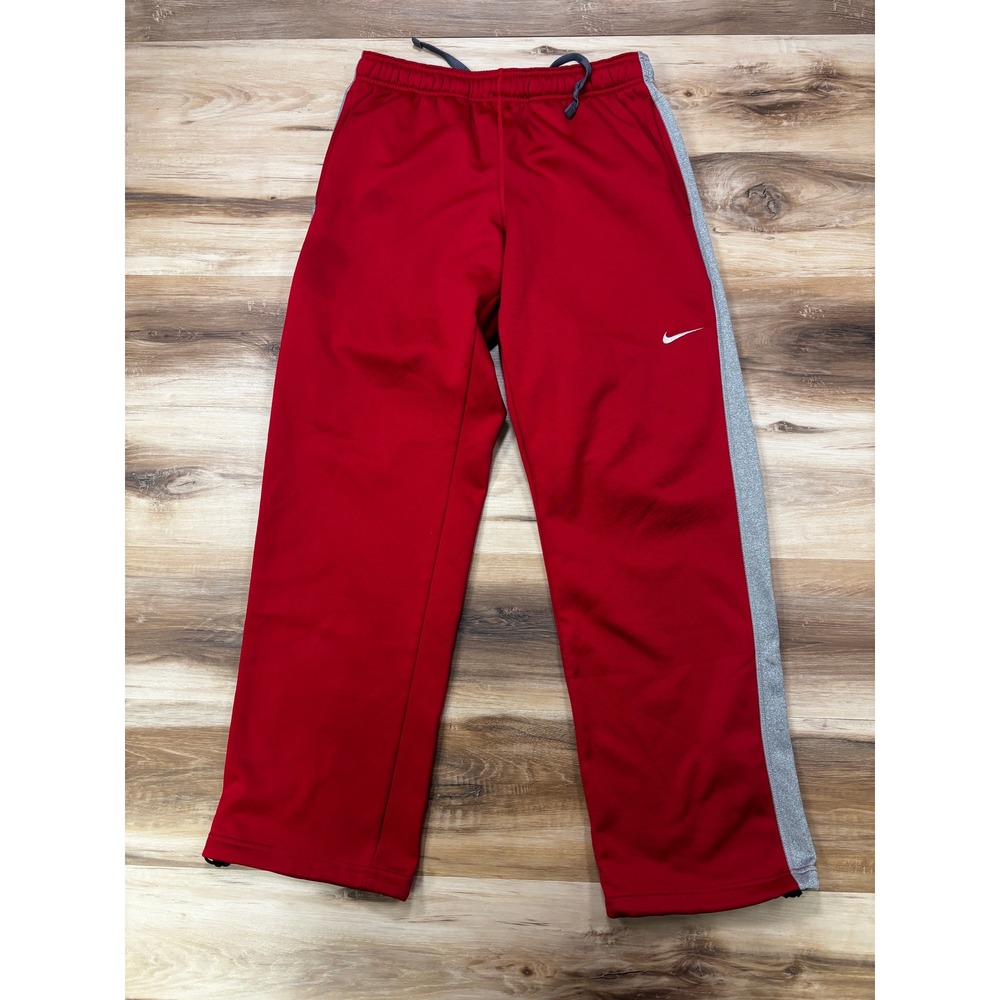 Nike Sweatpants Size L Therma-FIT Athletic Fleece Straight Leg Red Grey Pants